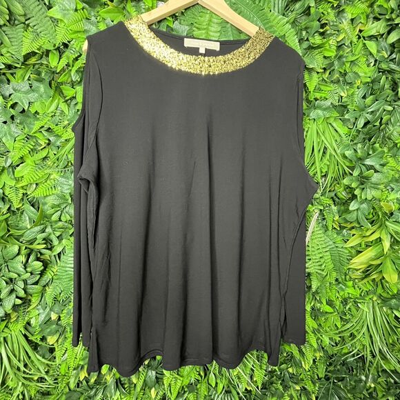CHLOE & JASMINE Women Tops 1XL Black Cold Shoulder Gold Sequin Neckline NWT 0163 - Picture 13 of 14
